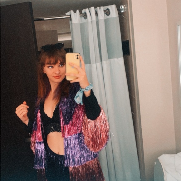 Nasty Gal Jackets & Blazers - Nasty Gal Glittering Pink and Purple Fringe Jacket